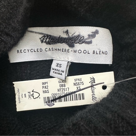 Madewell Sweater Ribbed Cashmere-Wool Blend Pullover Mockneck Black XS NWT New - Picture 7 of 11